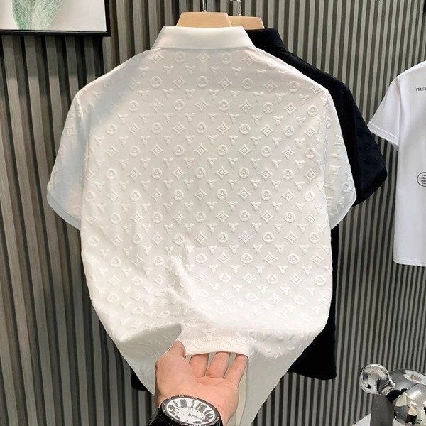 Affordable Luxury Fashion Jacquard LeisurePOLOShirt Summer New Comfort Breathable Youth Slim Lapel Short SleeveTMen's T-shirt